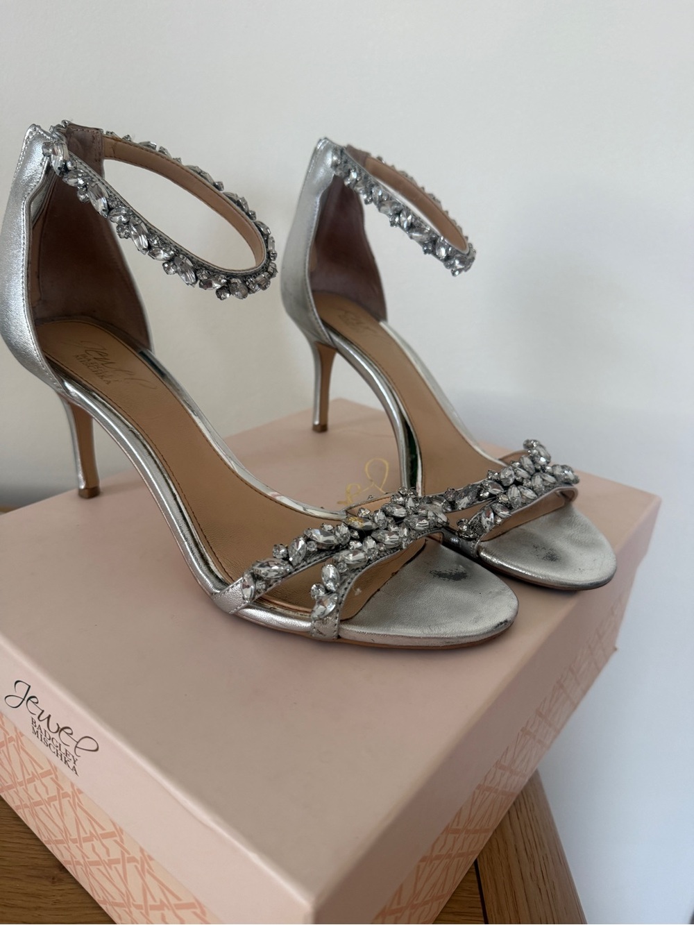 Silver Embellished Ankle-Strap Heels - Women